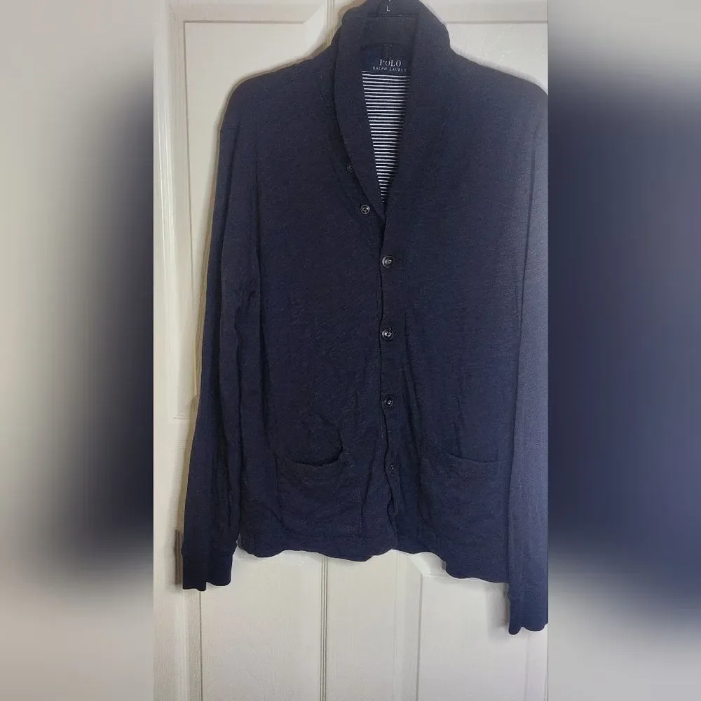 Polo Ralph Lauren L NavyBlue 100%PIMACOTTON Lined Pockets ButtonsUp Men Cardigan
